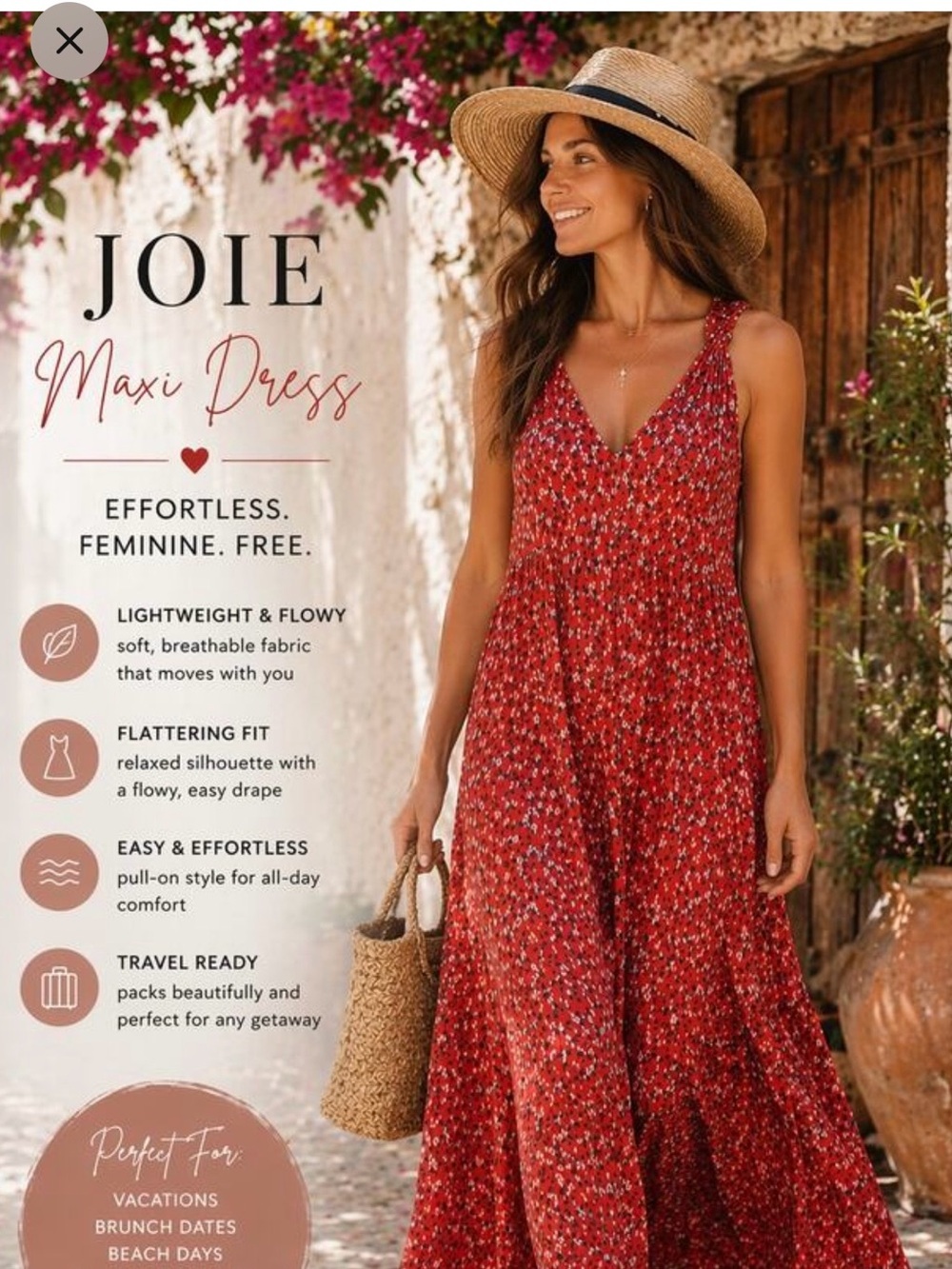 Joie Red Bondi Floral Tiered Maxi Dress - V-Neck Sleeveless
